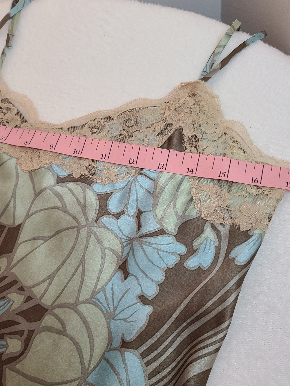VTG NY&CO 100% Silk & Lace Floral Print Camisole Size Sm Brown & Blue - Picture 8 of 8